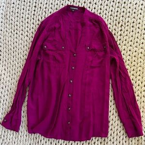 Express women’s size large dark pink button down shirt with tie in back